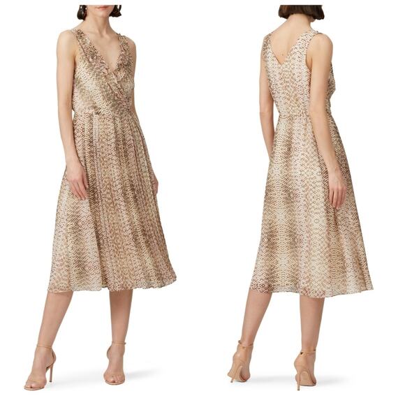 Great Jones Python Ruffle Dress Size 0 Midi V-Neck A-Line Sleeveless Flirty Boho - Picture 1 of 10